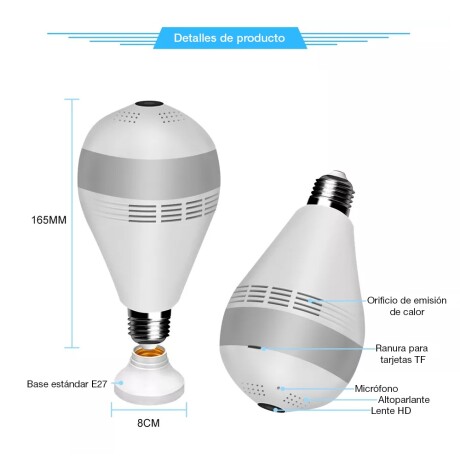 Cámara Lámpara Espía HD 360° Luz Wifi App Audio Video Graba Blanco