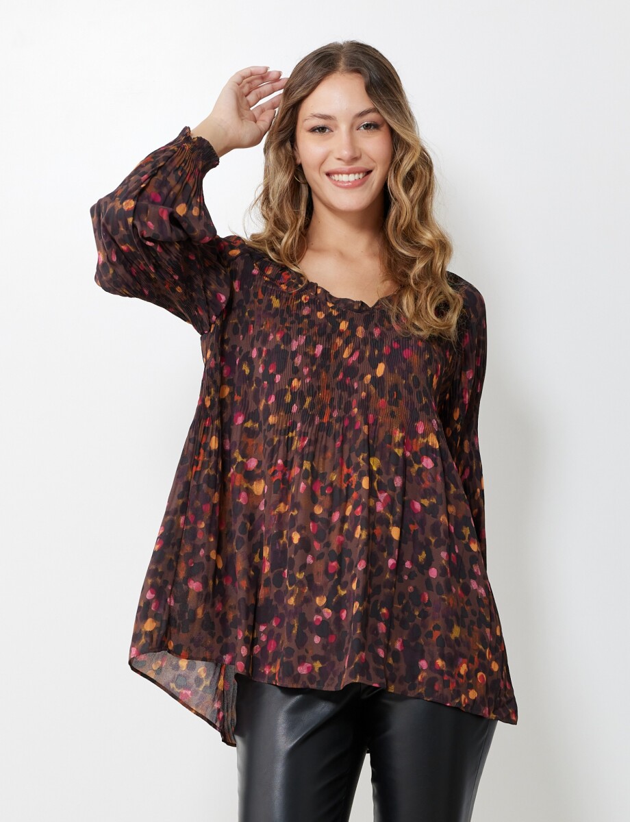 Blusa Plisada - Multi/marron 