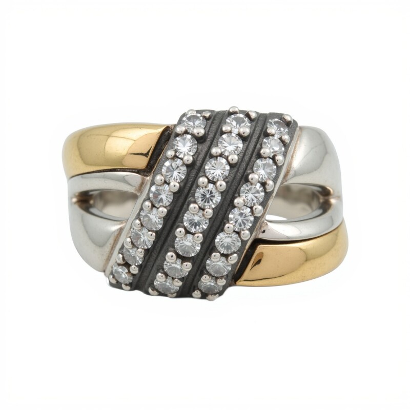 Anillo Tiras-Plata y Oro-Piedra Zirconia-AN5248 conpiedra