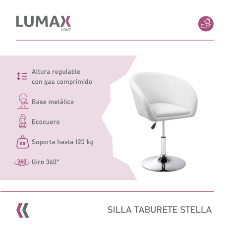 Silla Taburete Butaca con Respaldo en Cuero Lumax Modelo Stella Blanco