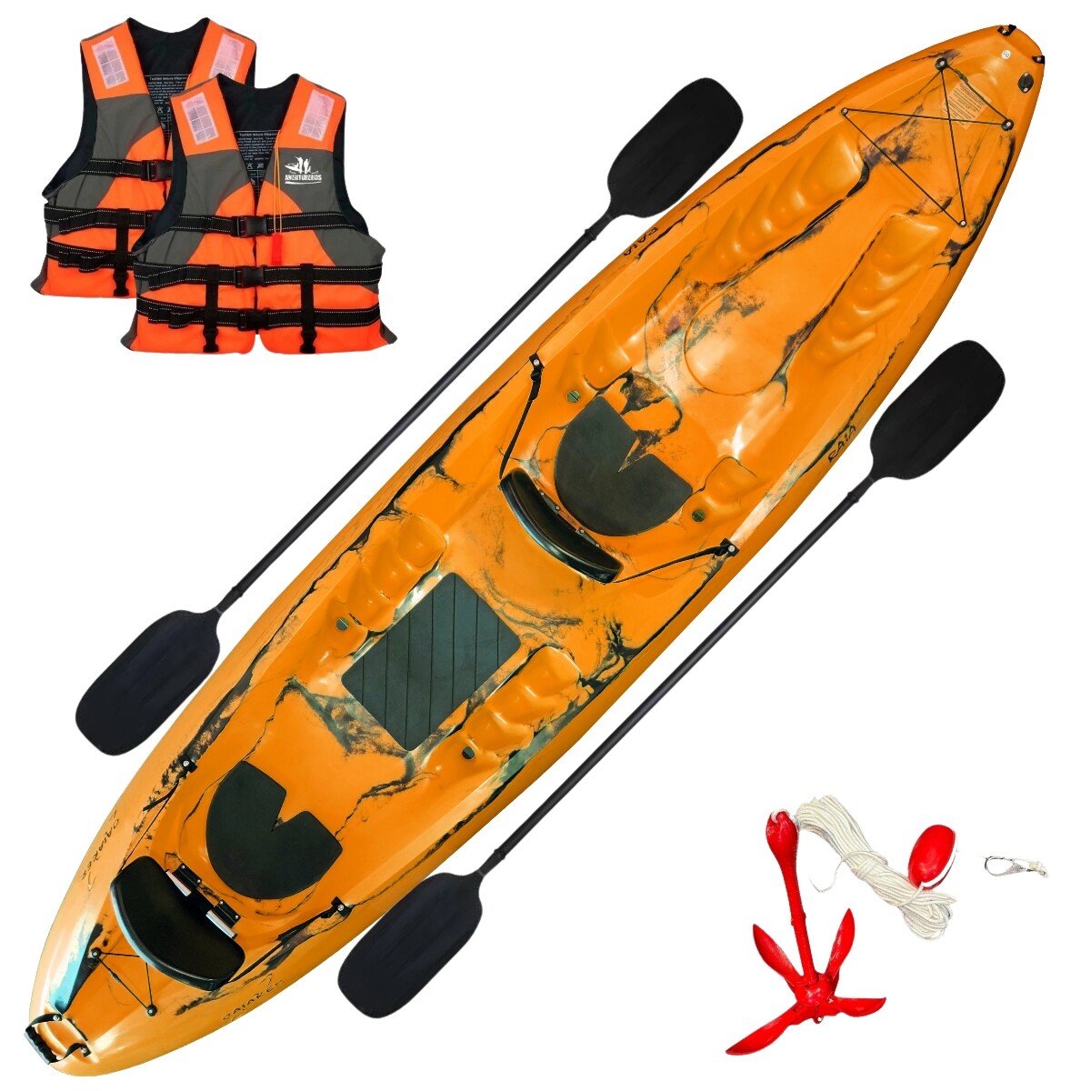 Kayak Raia triplo 2 adultos + 1 niño - Caiaker - Naranja neon 