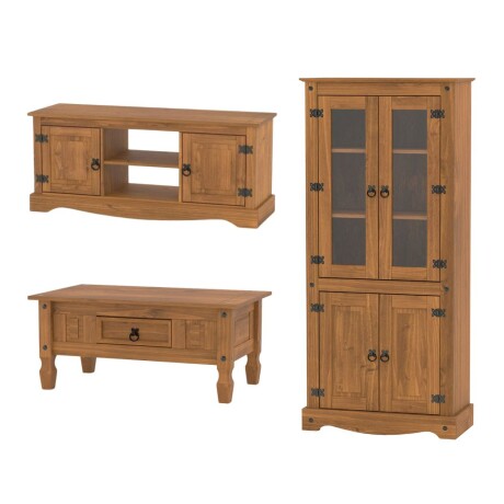 Promo Mesa Ratona + Biblioteca Cristalero + Rack de Tv Linea Naturale Roble