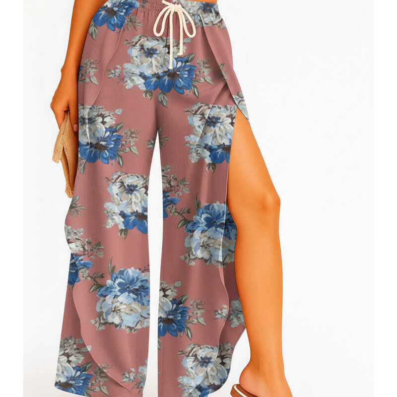 Pantalón Palazzo Elastizado Estampado con Abertura M4