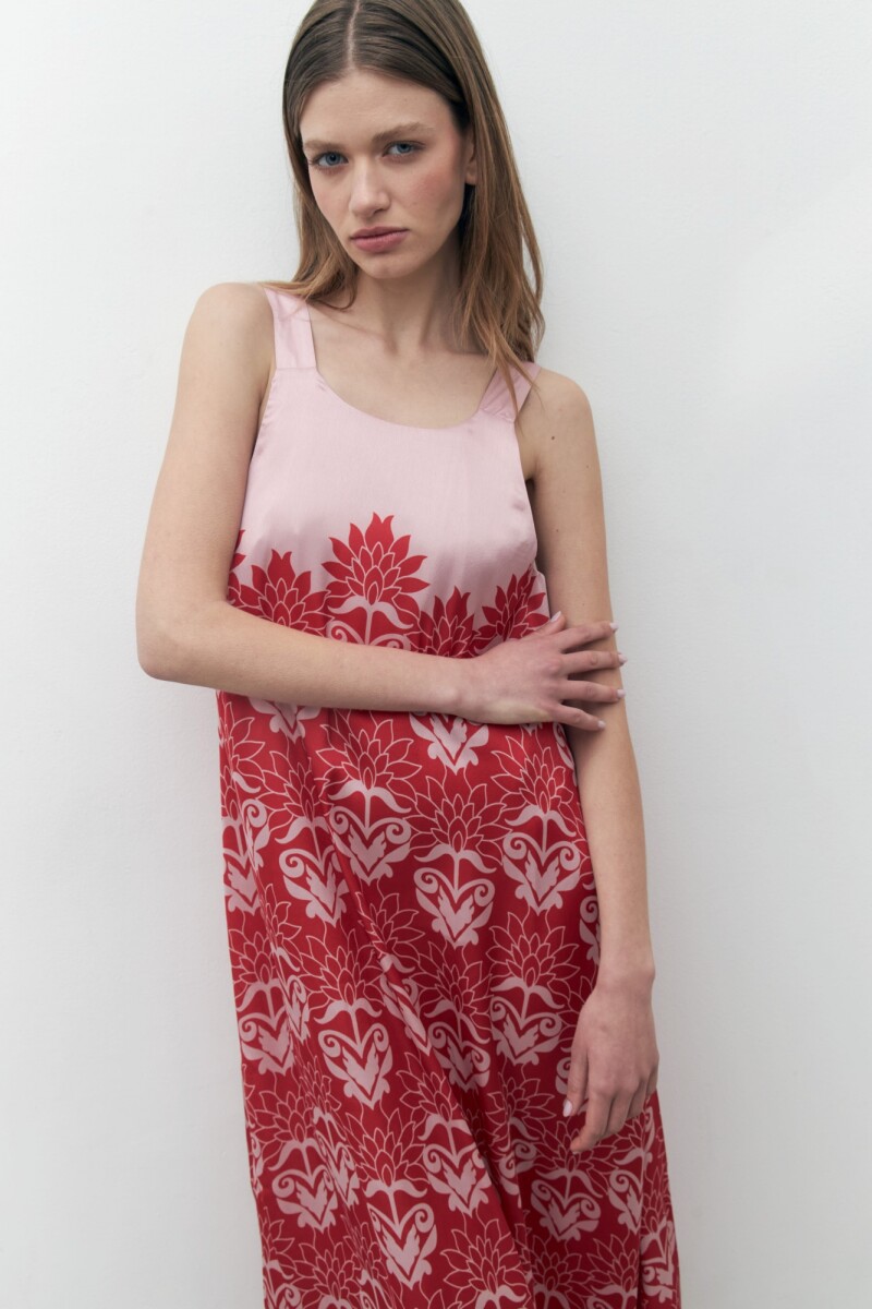Maxi vestido con estampa bicolor rojo