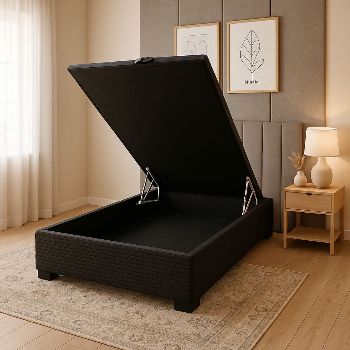 Box Baul Plaza y Media - Baúl de Guardado - 110 x 188 x 35 cm - Madera Maciza - Negro 