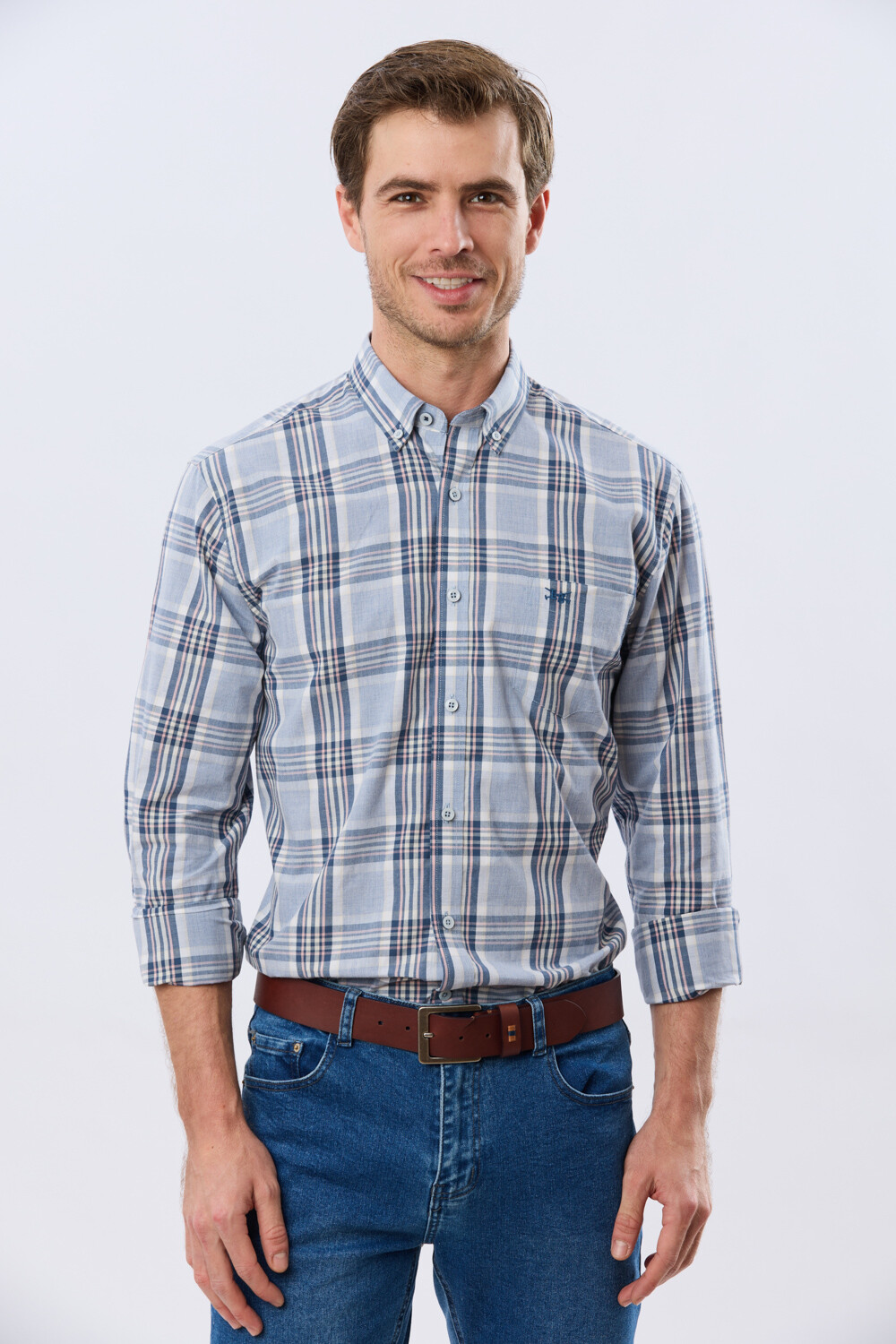 CAMISA CUADROS Celeste