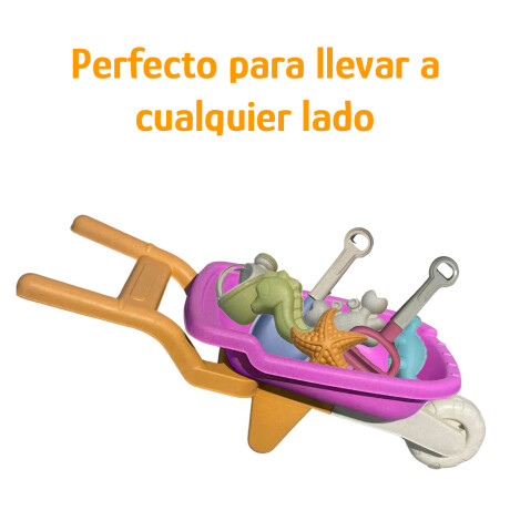 Set Juego De Playa Infantil 8 Piezas Con Carretilla y Moldes Rosa/naranja