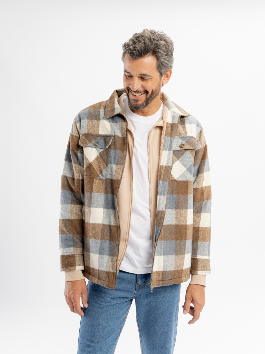 Sobrecamisa cuadros de sherpa - beige 