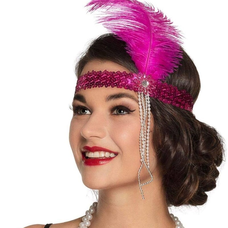 Vincha con Pluma Fucsia