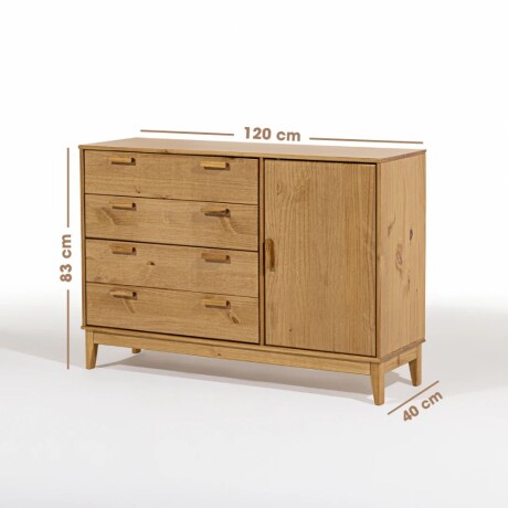 CÓMODA CAJONERA GUARDARROPA 4 CAJONES 1 PUERTA EN MADERA MACIZA COLOR MADERA