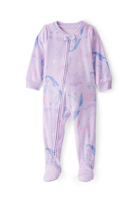 Pijama una pieza de micropolar, con pie, diseño unicornio Sin color