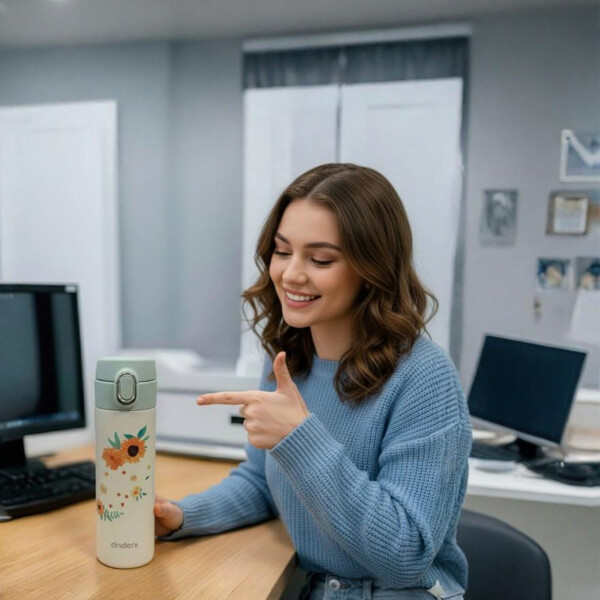 Vaso Térmica Acero inoxidable Botella 300ml Diseño Floral Color Amarillo