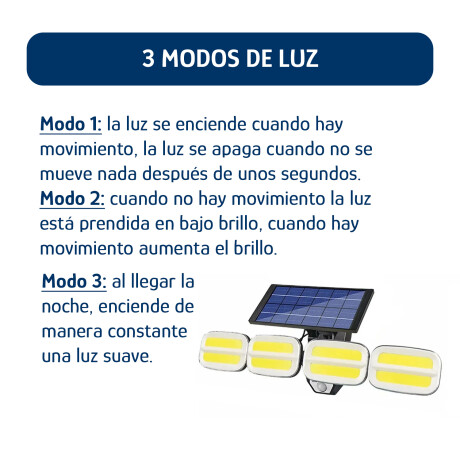 Foco Solar de Pared Ajustable 4 Luces Led c/Sensor y Control Negro