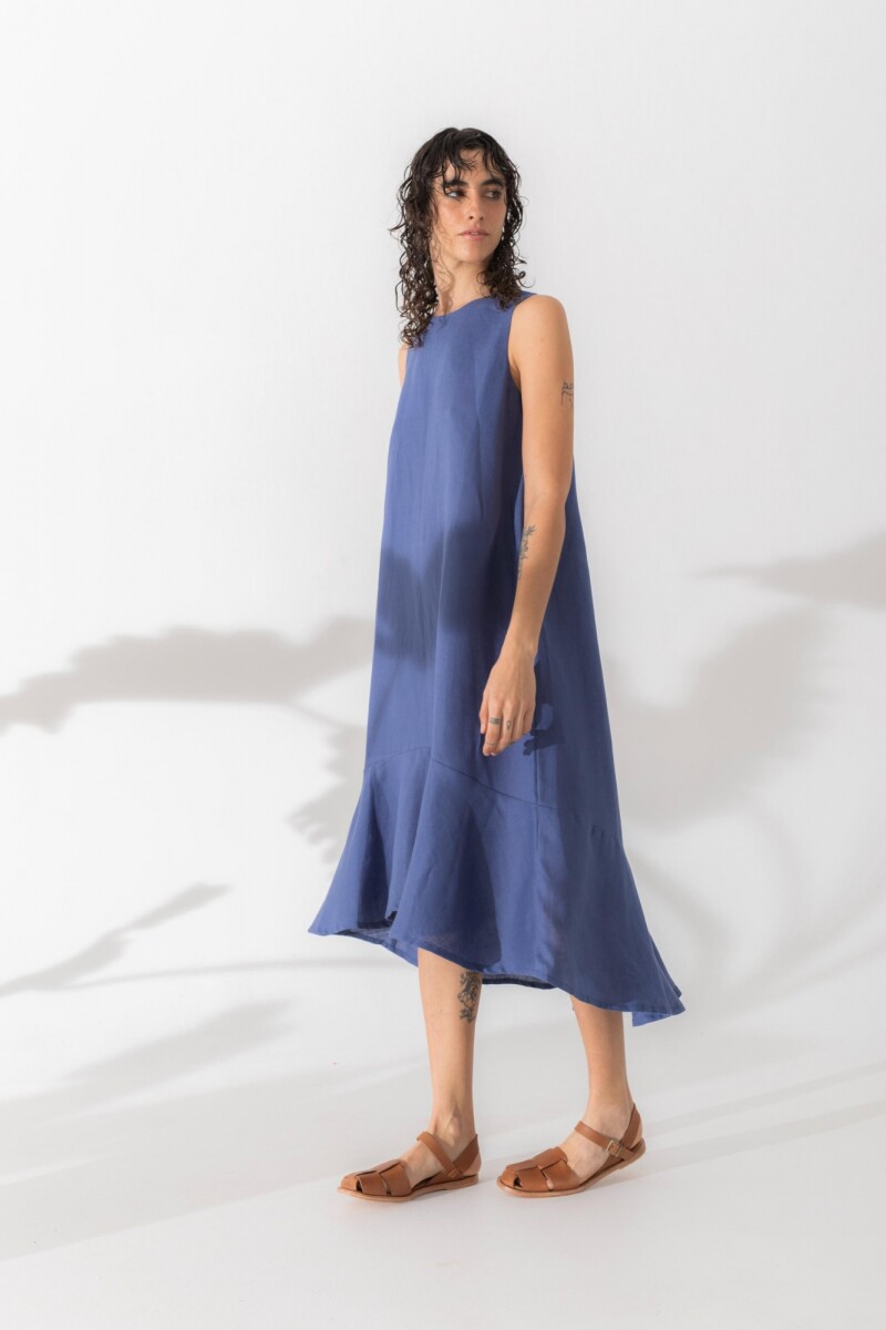 Vestido Folk Long - Azul Piedra 