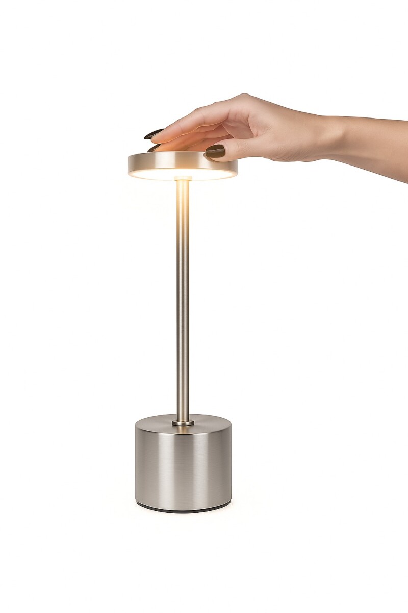 Lampara De Mesa De Luz Led Recargable De 34cm - Plateado 