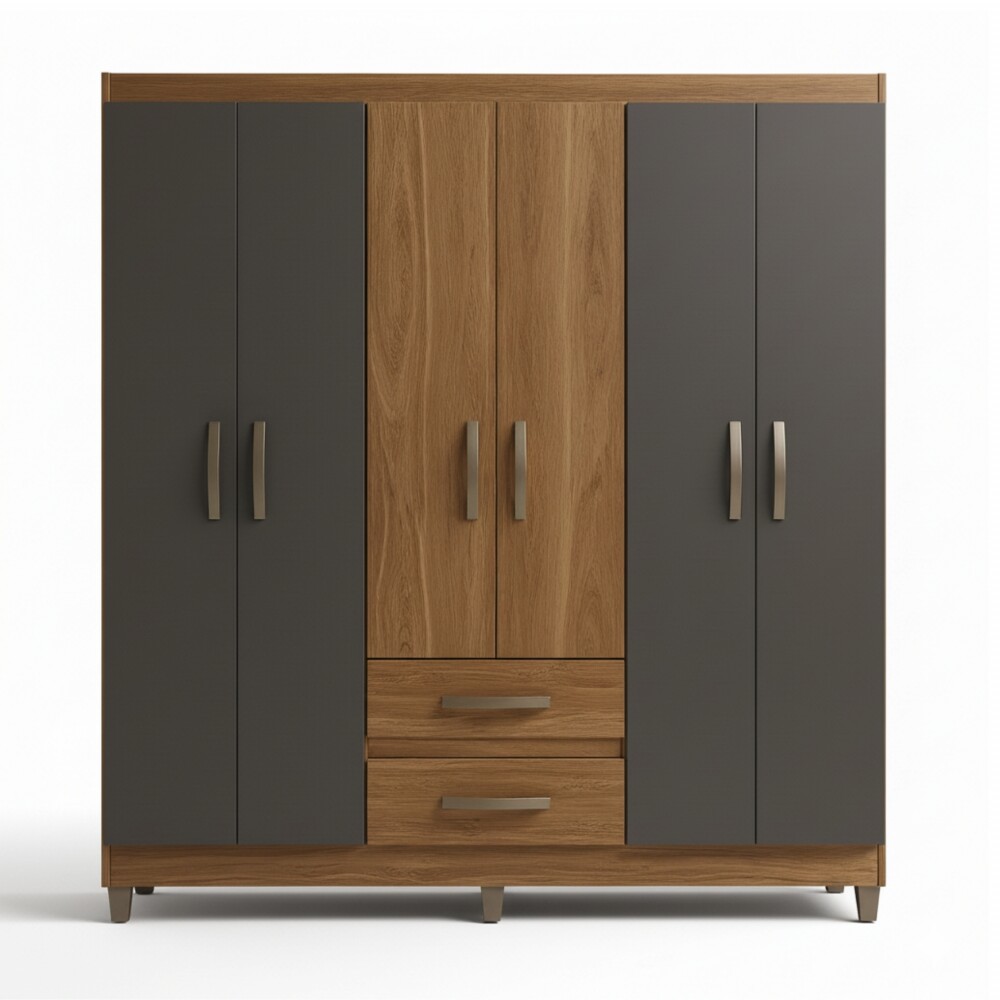 ROPERO 6 PUERTAS 2 CAJONES GUARDARROPA ARMARIO CLÓSET PLACARD MARRÓN-GRIS