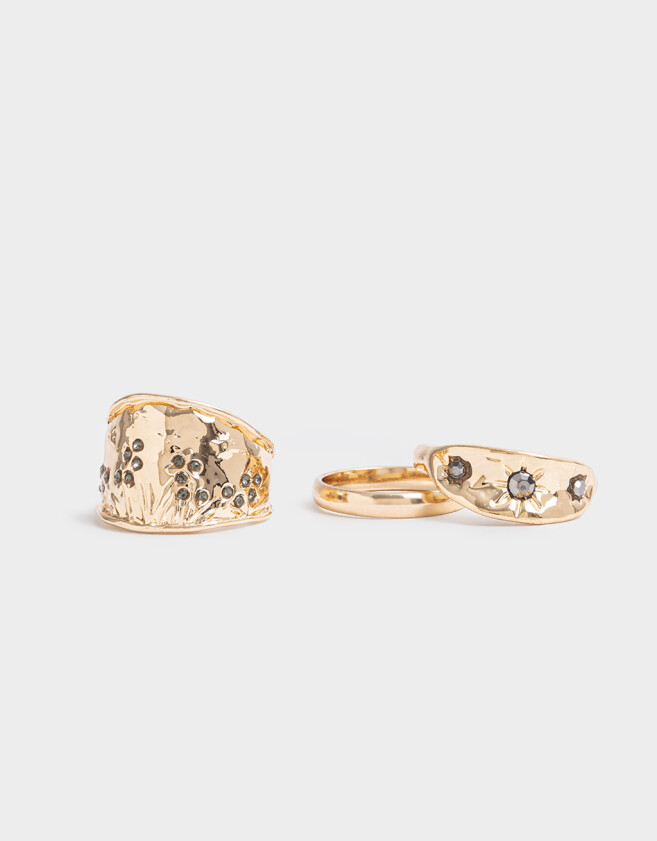 Sets Anillos Strass Set 3 Anillos De Metal - Dorado