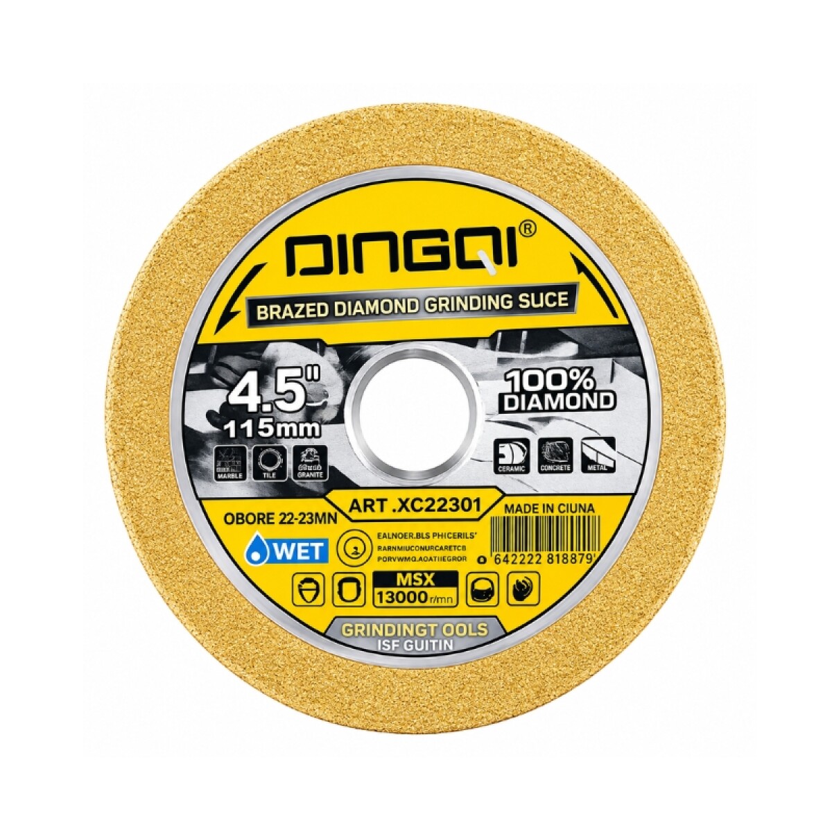 DINGQI DISCO DIAMANTADO SOLDADO AL VACIO MULTIMATERIAL 115MM x15x22.23MM 