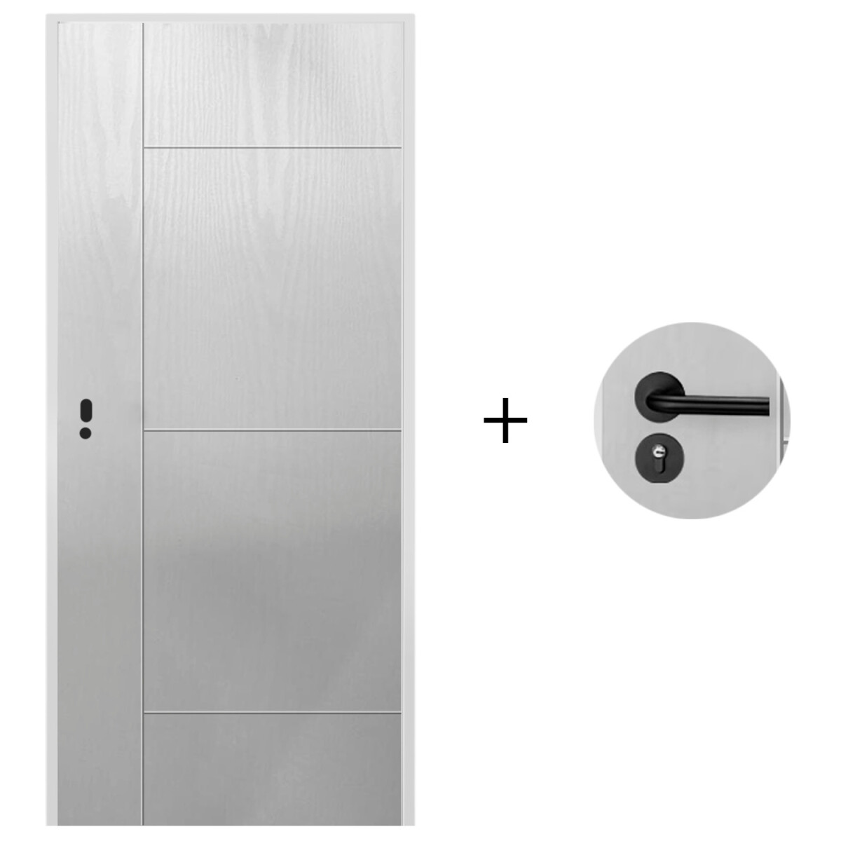 Puerta Desarmada Interior en MDF con Marco y Cerradura Lumax - Blanca tramada Diseño Ankara Herraje Negro 