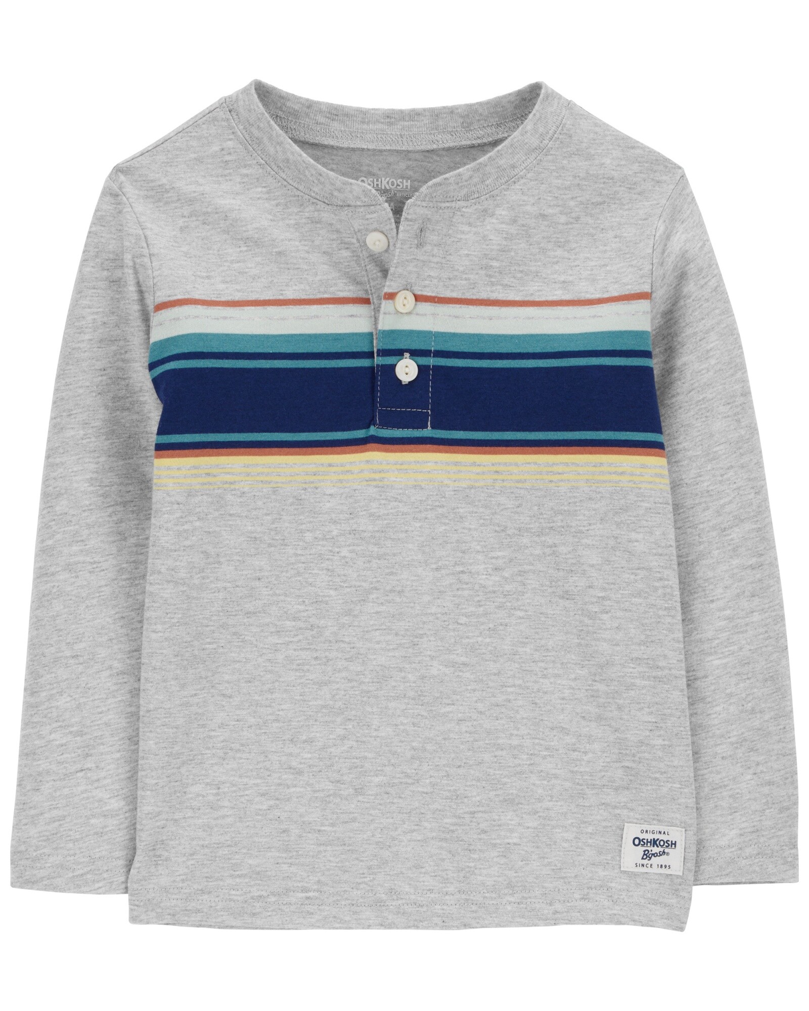Remera henley de algodón, gris con franjas. Talles 2-5T Remera henley de algodón, gris con franjas. Talles 2-5T