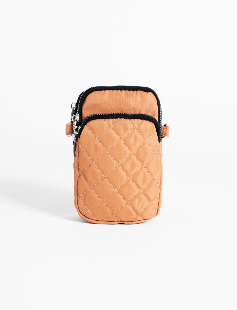 Porta celular matelaseado con correa - beige 