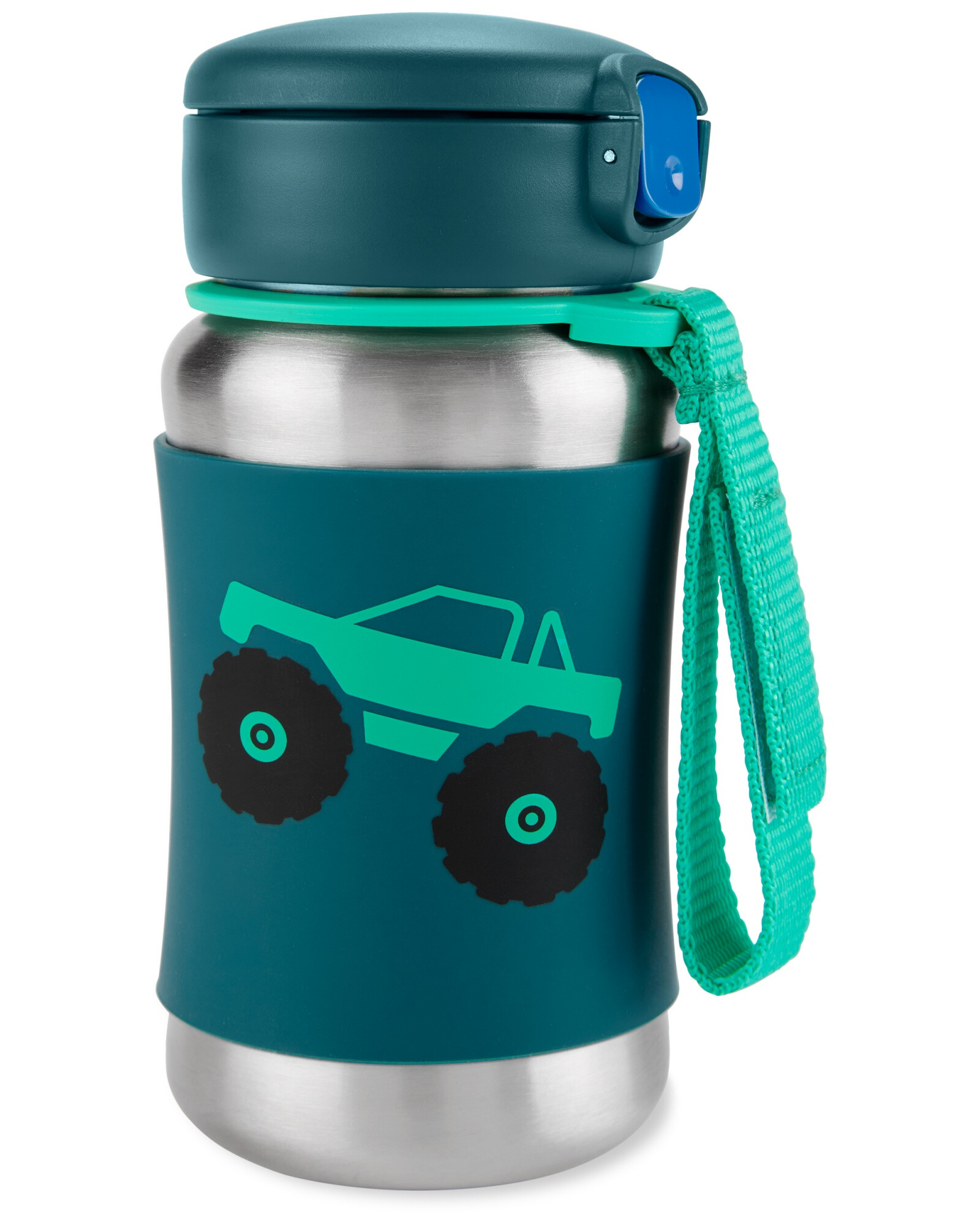 Botella de acero inoxidable con sorbito, diseño camión Botella de acero inoxidable con sorbito, diseño camión
