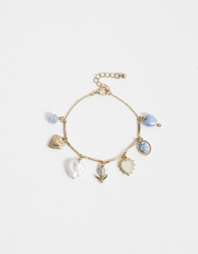 Pulseras Flexibles Azul Pulsera Flexible Multi Dije - Dorado