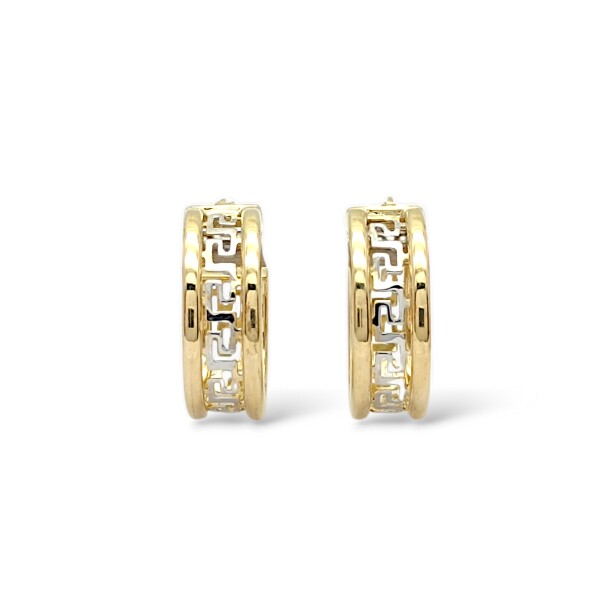 Caravanas aros de oro Greca- Oro bajo / Blanco y amarillo - Sin piedra- CA8406 sinpiedra