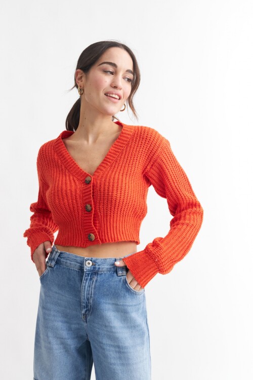 Cardigan con manga balloon NARANJA