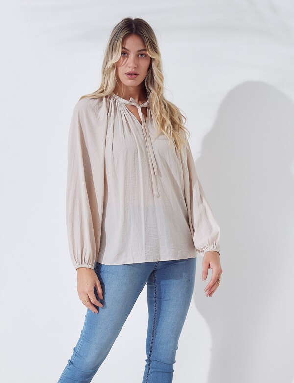 Blusa Satén Frunces BEIGE