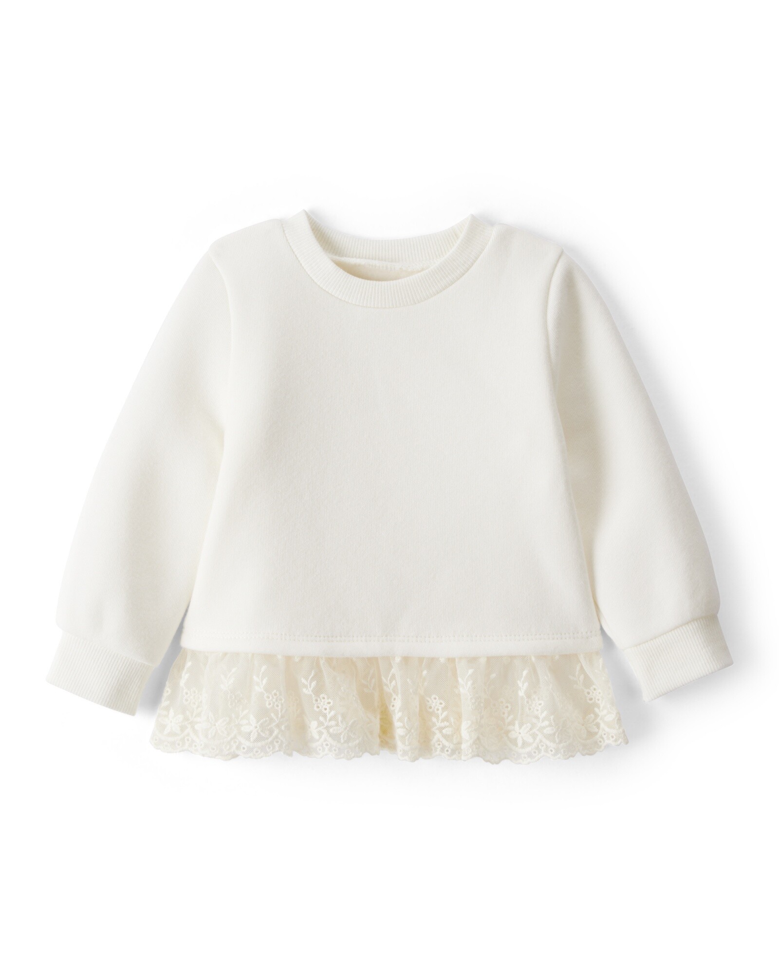 Remera de algodón, con volado de encaje, marfil Sin color