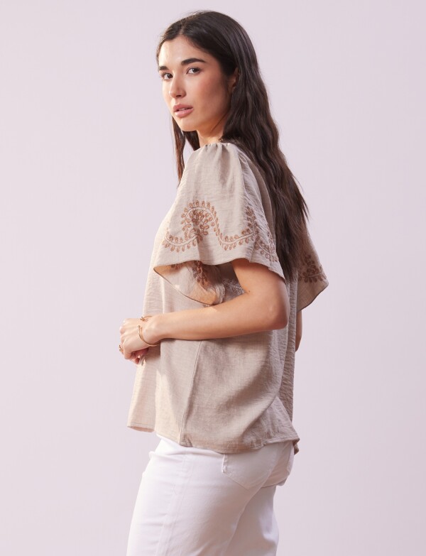 Blusa Manga Bordado BEIGE