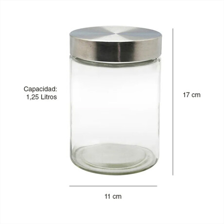 Recipiente Frasco de Vidrio Cilíndrico Tapa Rosca 17cm 1.25L Plateado