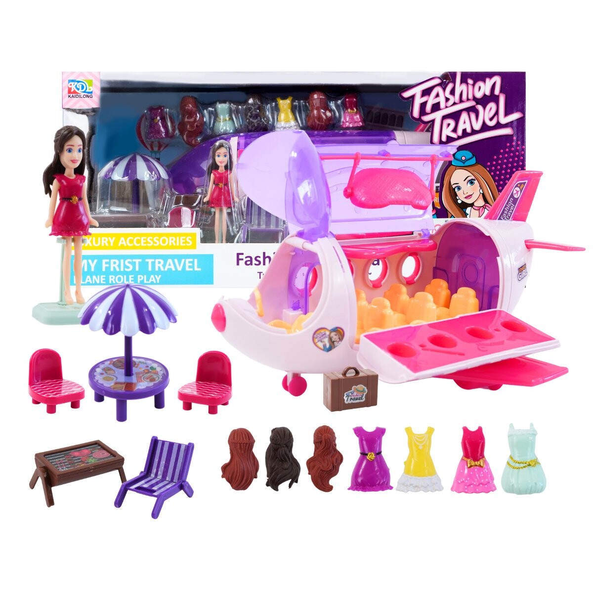 Muñeca con accesorios Fashion Travel Avion 