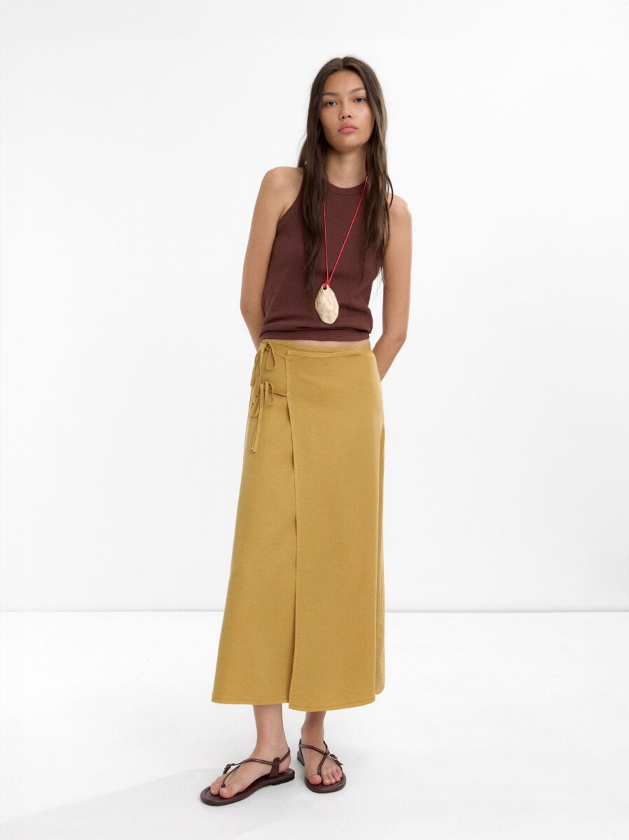 Falda Midi Con Cruce 100% Lyocell - mostaza 