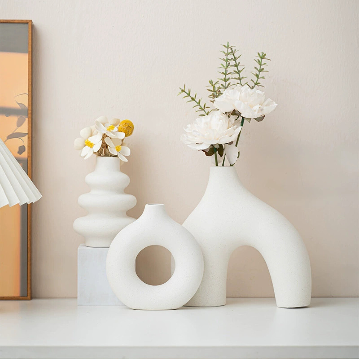 Set De Floreros Minimalistas Blancos x3 