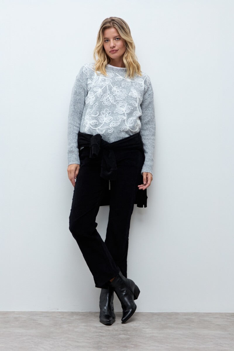 Sweater bordado floral gris melange