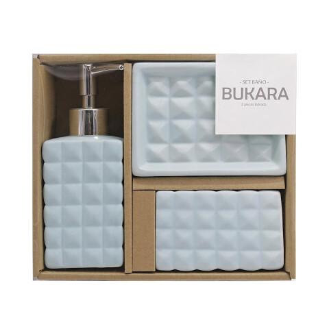 Set x 3 Accesorio de Baño Cerámica Labrada Bukara CELESTE