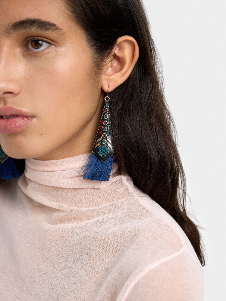 Pendientes Largos Étnicos Con Flecos multicolor