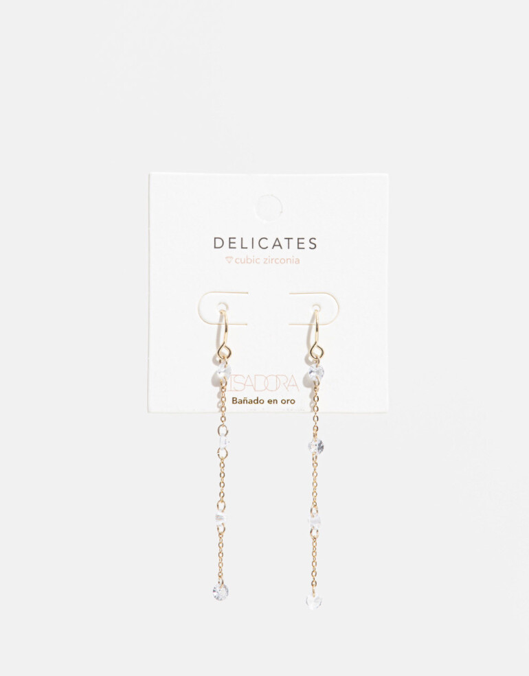 Aros Colgantes Largos Strass Aros Largos Con Cubic Zirconia - Dorado