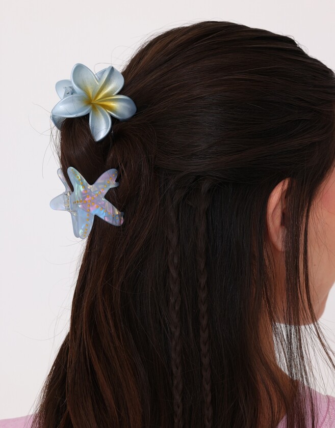 Broches Sets Hawaianas Set De Broches Flor Hawaiana - Azul Celeste