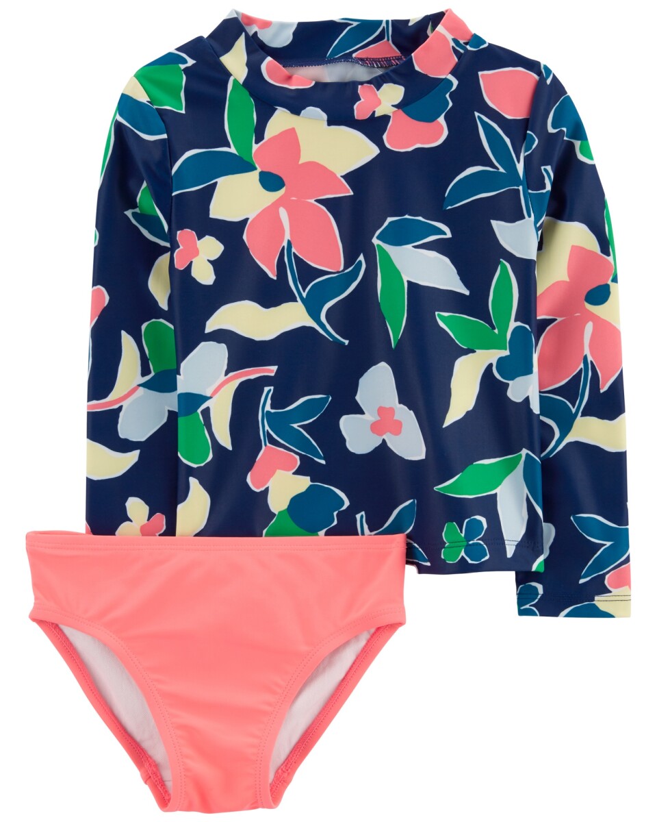 Malla de baño dos piezas, con protección UPF 50+, manga larga y diseño floral. Talles 2-5T 