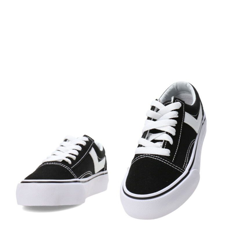 Championes de Niños PONY Plataforma Lona Negro - Blanco