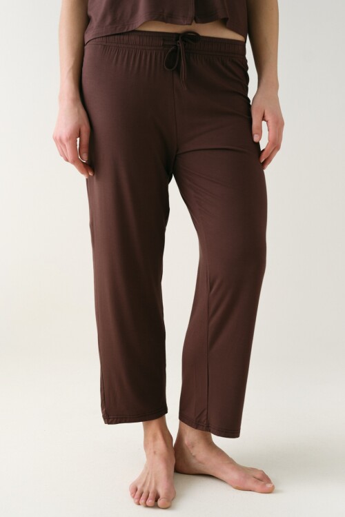 Pantalón Recto Viscosa Marron