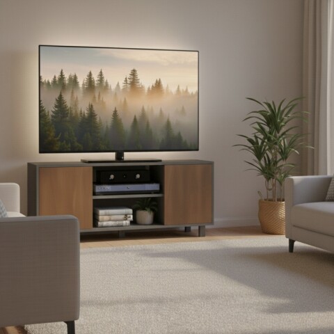 Mueble Rack de Tv Hasta 50" Manhattan de Piso con 2 Puertas y Estantes 120 cm de Ancho - Manchester / Grafito Mueble Rack de Tv Hasta 50" Manhattan de Piso con 2 Puertas y Estantes 120 cm de Ancho - Manchester / Grafito