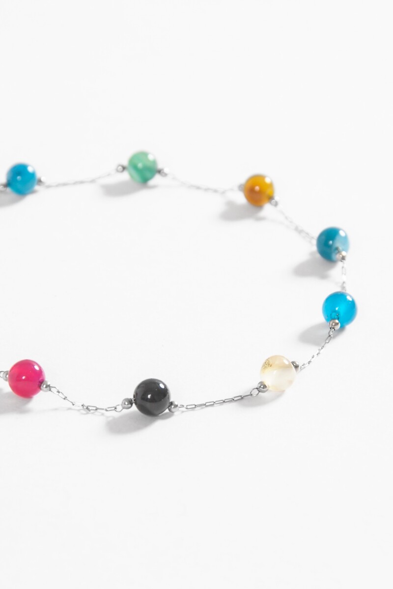 Tobillera acero cuentas piedra plateado