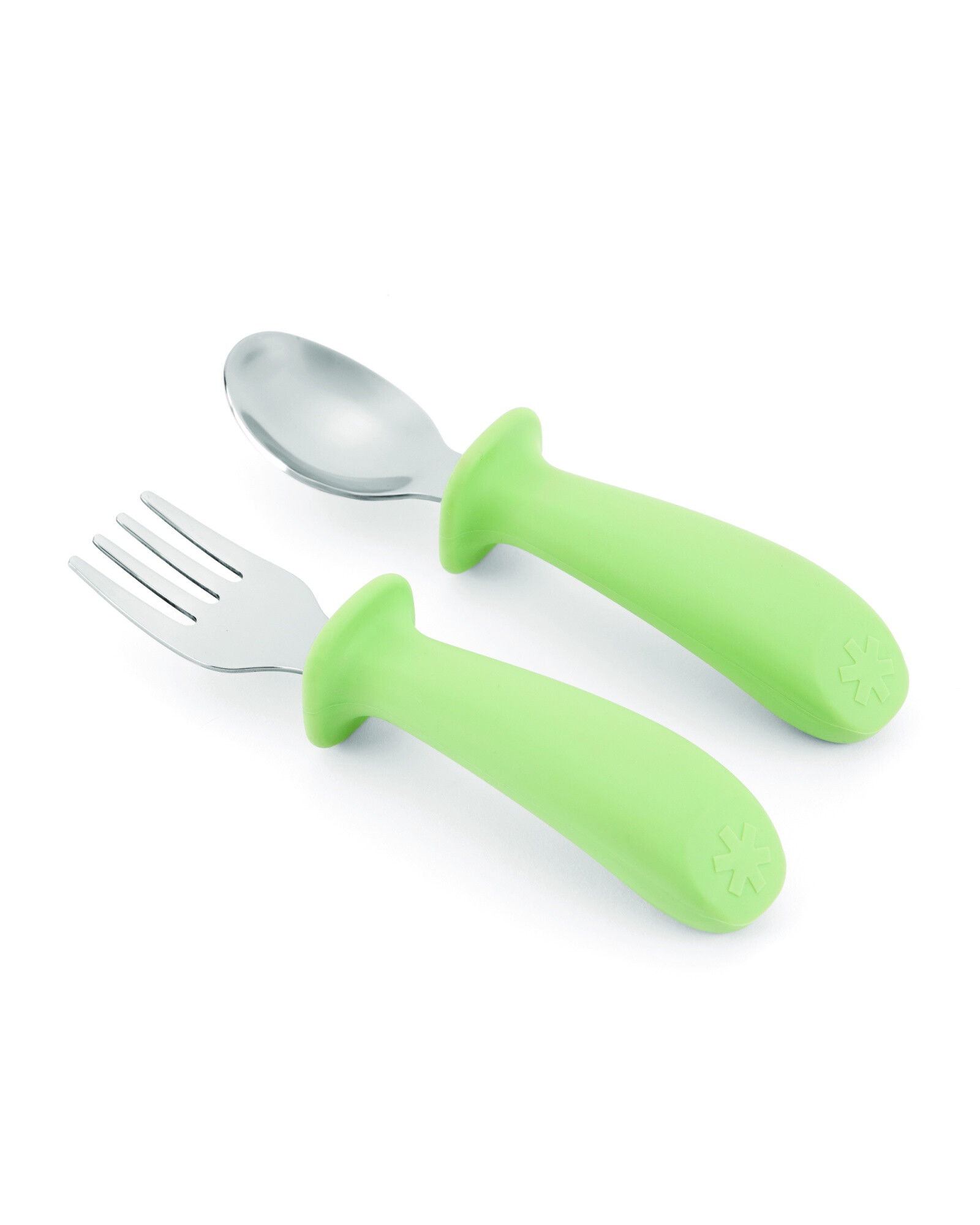 Set de cubiertos, cuchara y tenedor con agarre fácil, verdes Sin color