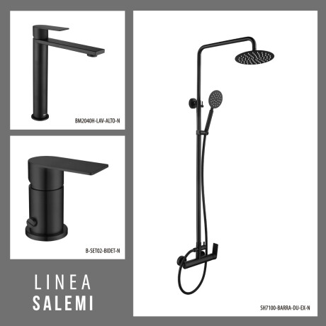 JUEGO DE GRIFERIA NEGRO BARRAL DE DUCHA LAVATORIO ALTO Y BIDET 000