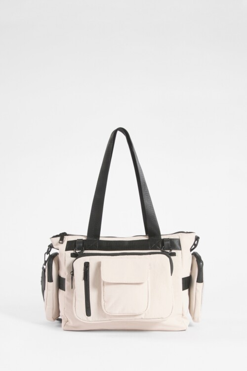 Cartera con bolsillo removible y correa regulable beige