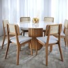 Mesa de Comedor 1.2 Redonda - Rene Vidrio - Blanco/Marrón
